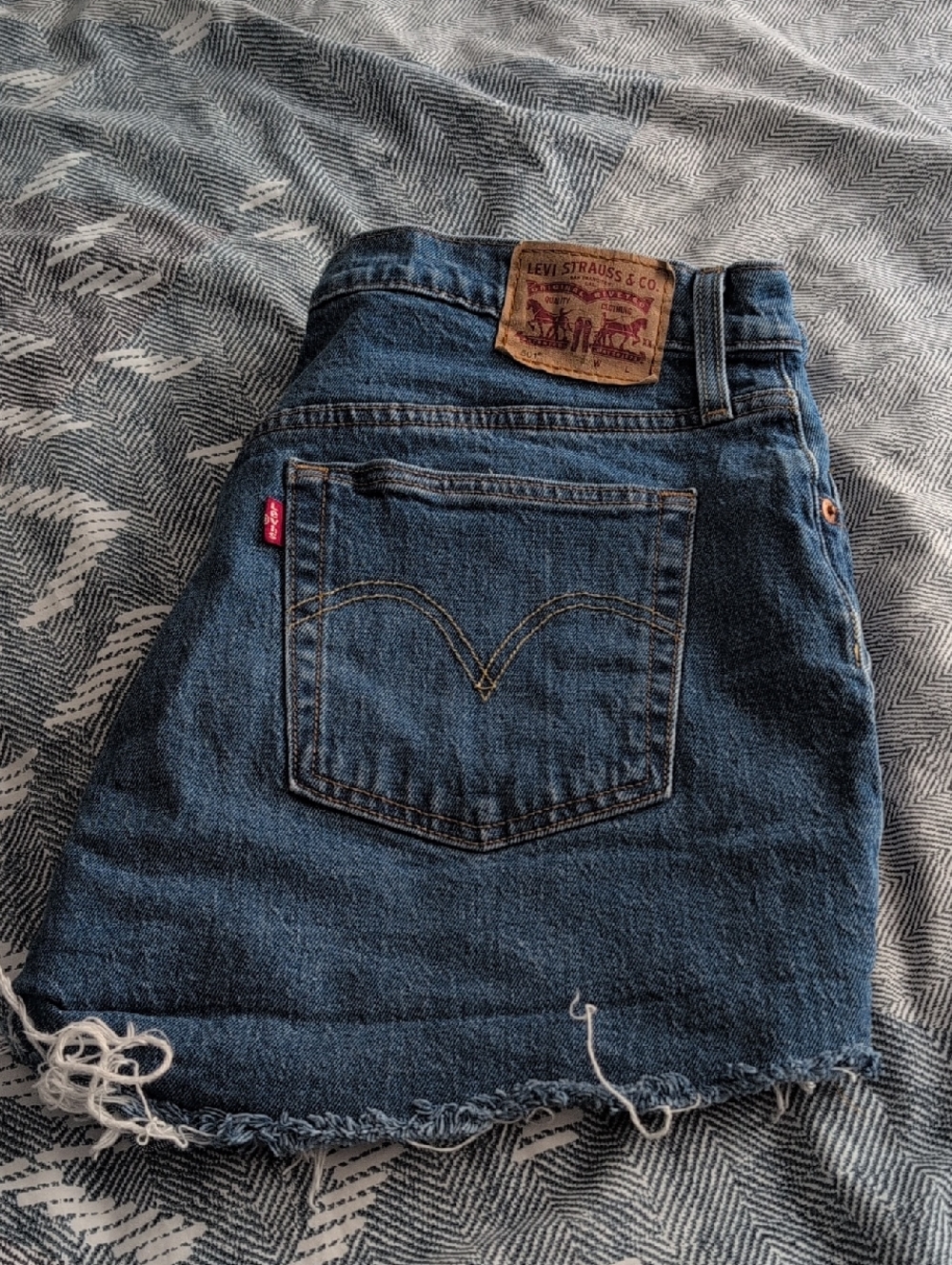 High-Rise Dark Blue Denim Cutoff Shorts